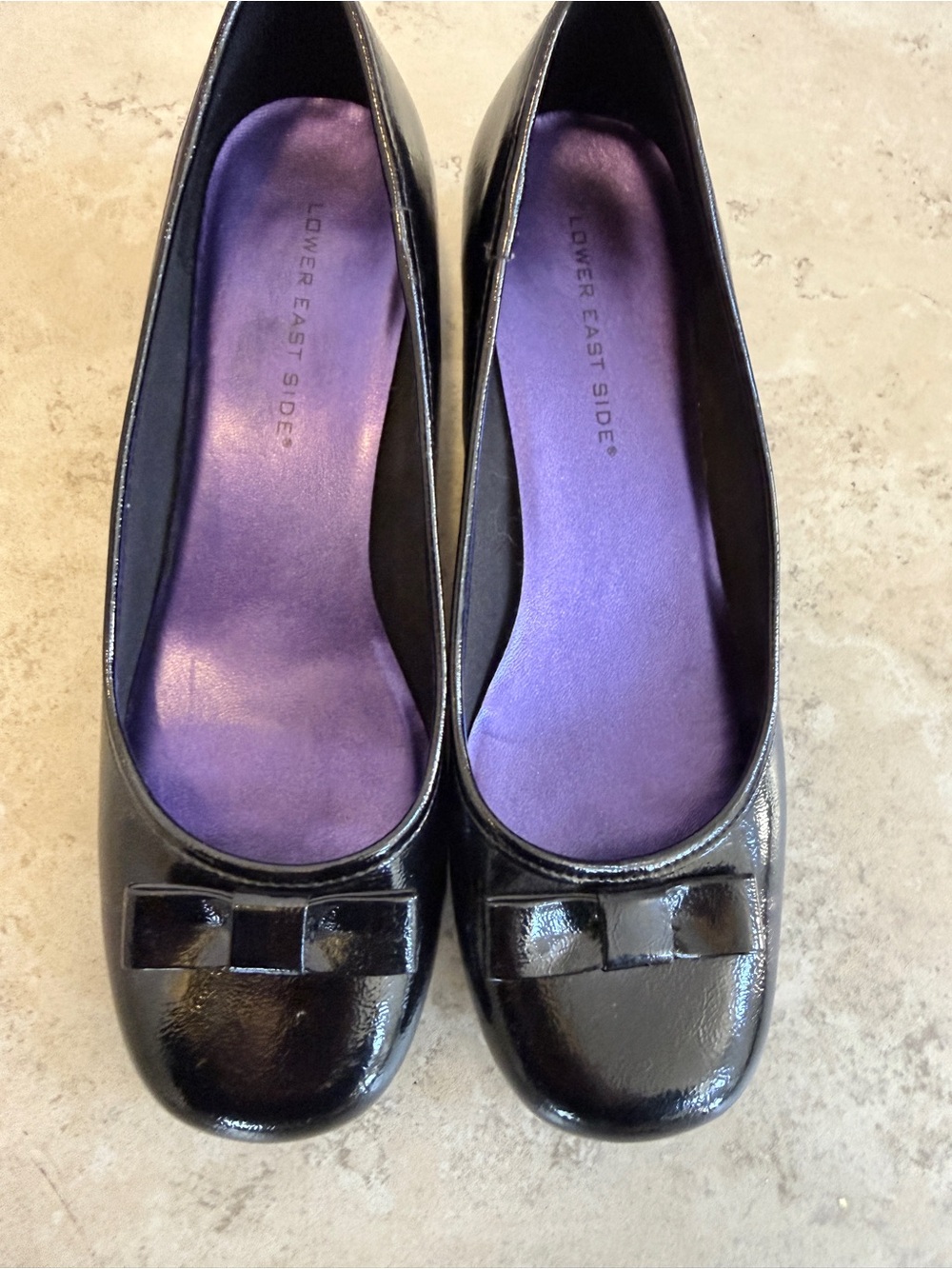 LOWER EAST SIDE Black Patent Ballet Flats with Purple Insole
